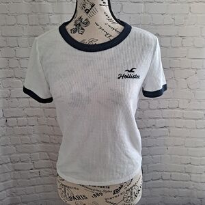 White Hollister Logo Ringer T-shirt. Size small
